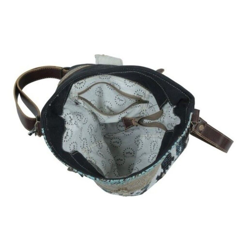Myra Bag Handmade Brave Shoulder Bag Upcycled Canvas & Cowhide Leather - Picture 7 of 9